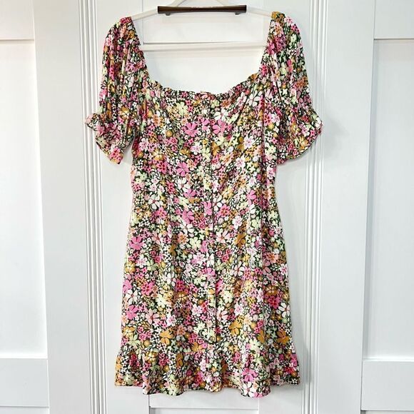 Lost + Wander Women’s Medium Getaway Island Mini Dress Shopbop Green Floral Puff - Picture 1 of 14